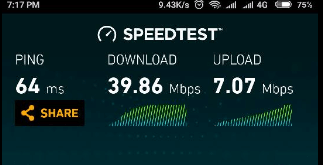 Jio 4G Speed test Screen short