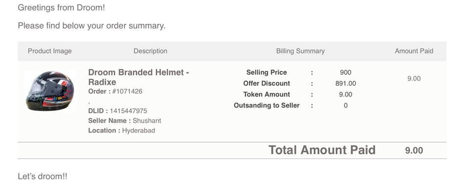 free helmet at rs 9 from droom proof earticleblog