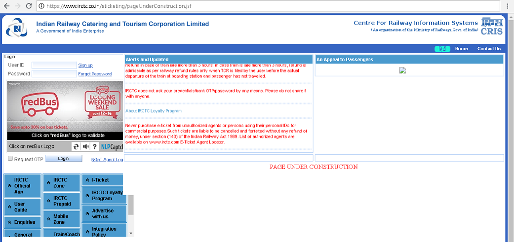 irctc old website secret login link