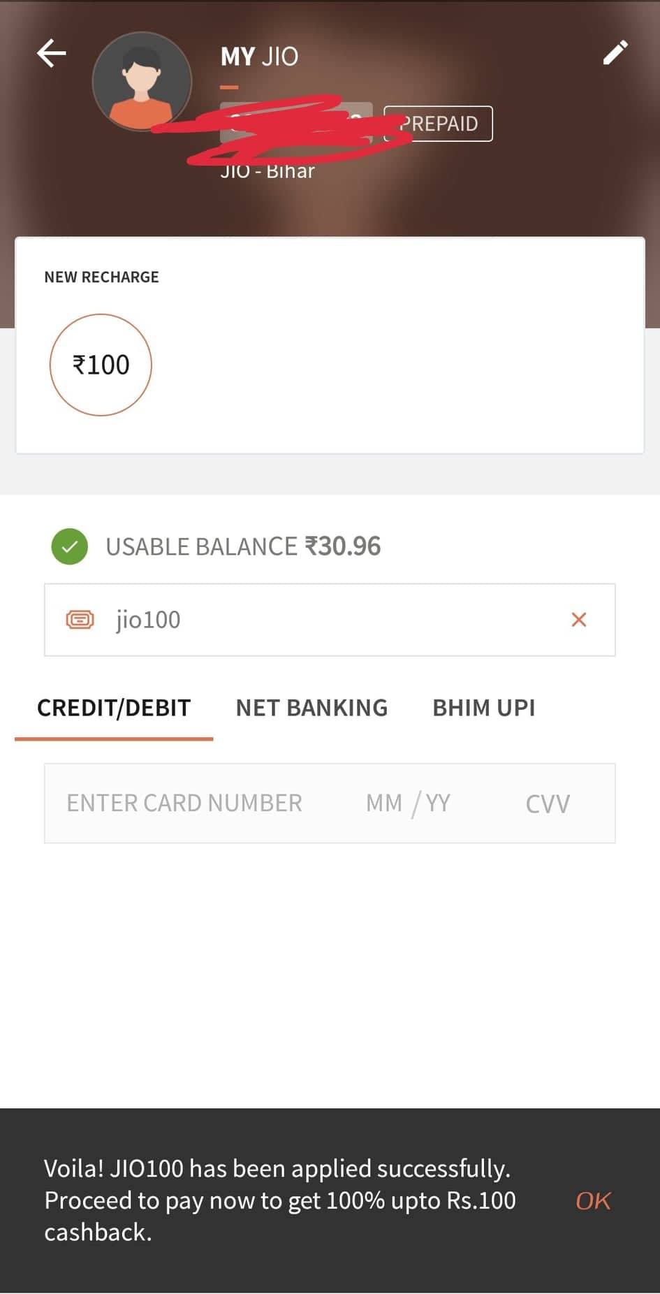 FreeCharge 100% Cashback Offer On JIO Recharge