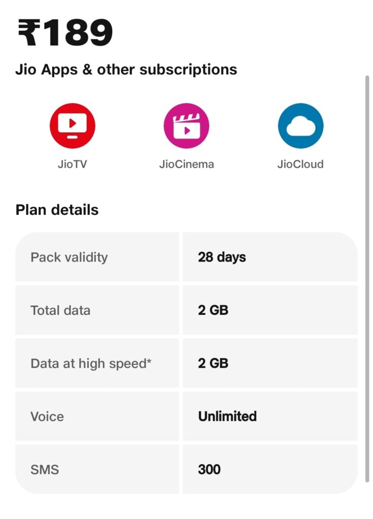 Jio recharge plan only calling