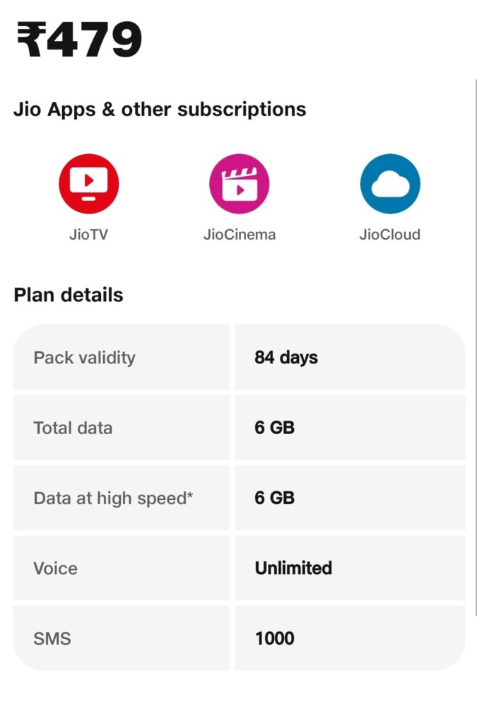 Jio unlimited calling plan without data for 84 days