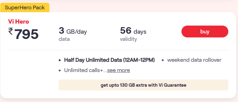 Vodafone idea half day unlimited data charges