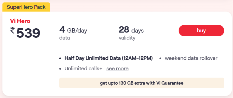 Vodafone idea half day unlimited data 