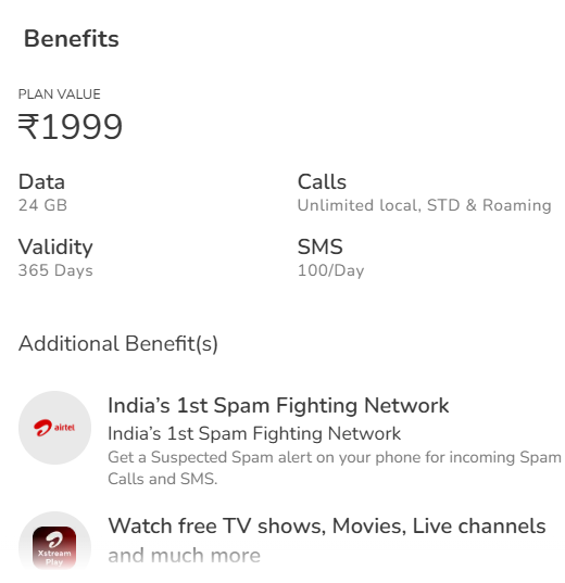  Airtel Only Caling Plan For 1 Year