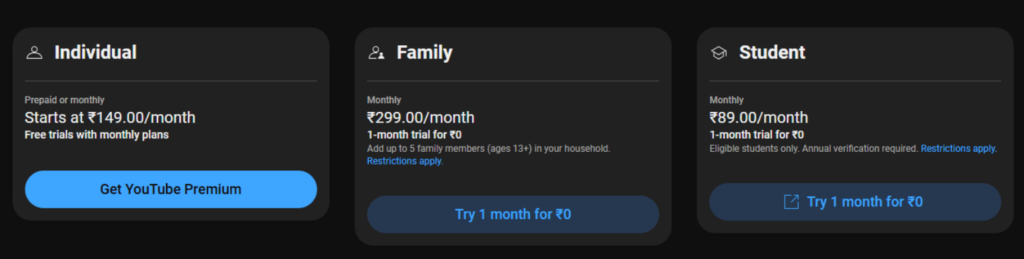 Youtube Premium Plans