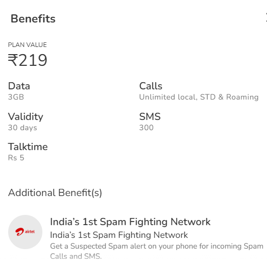 Airtel Only calling Plan For 1 Month