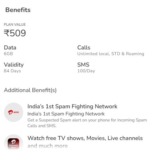 Airtel only Calling plan for 3 months