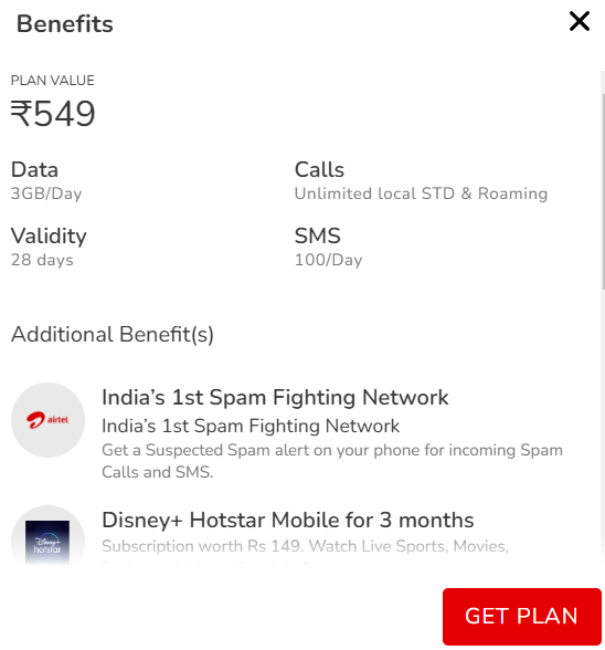 Airtel Recharge Plan For 28 days 