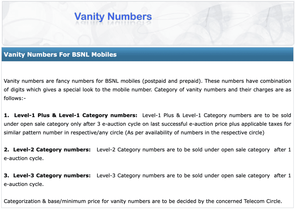 BSNL VIP number free