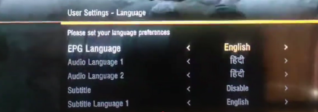 Airtel DTH menu language change Hindi to English