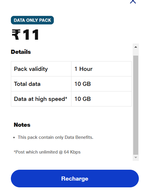 Jio Data Only Pack 